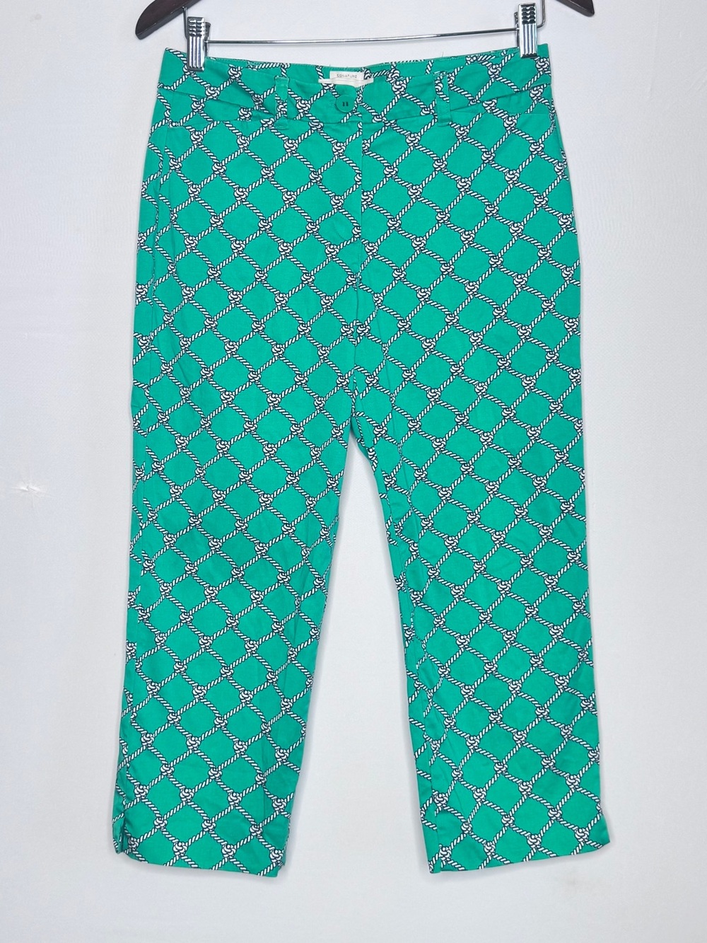 Talbots Rope Print Ankle Pants Women’s 4 Green Coastal Nautical Preppy